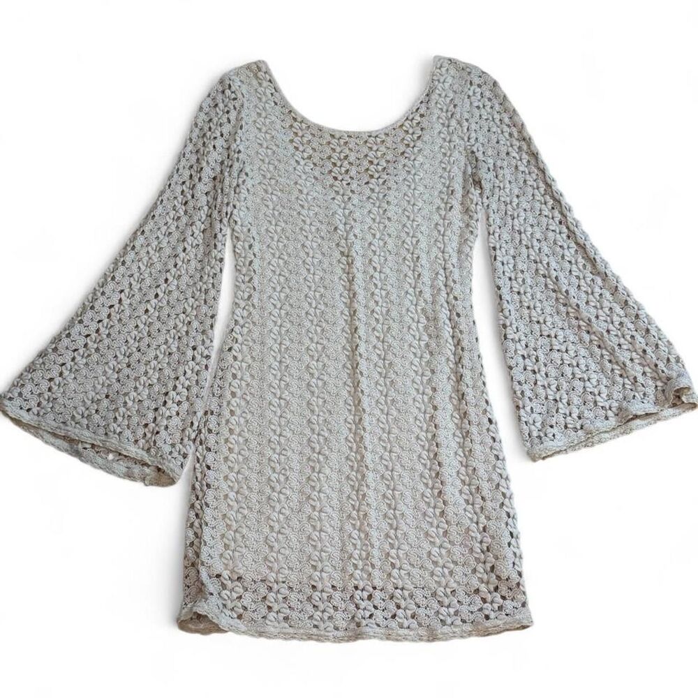 Free People Crochet Bell Sleeve Mini Dress – Cream – Size S